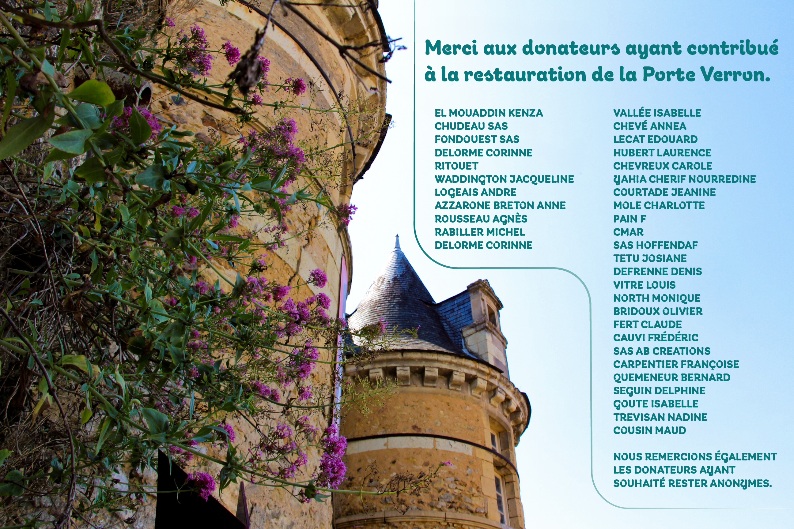 Remerciements aux donateurs pour la restauration de la Porte Verron